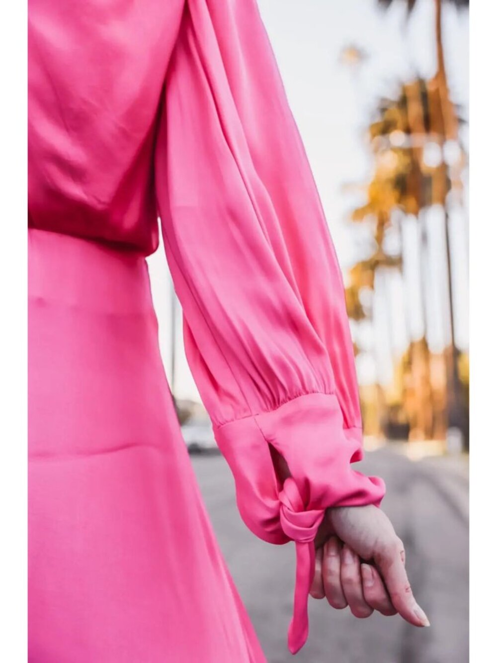Anthropologie Farm Rio Pink Cut Out Shoulder Pad Satin Maxi Dress L NEW - Picture 4 of 15